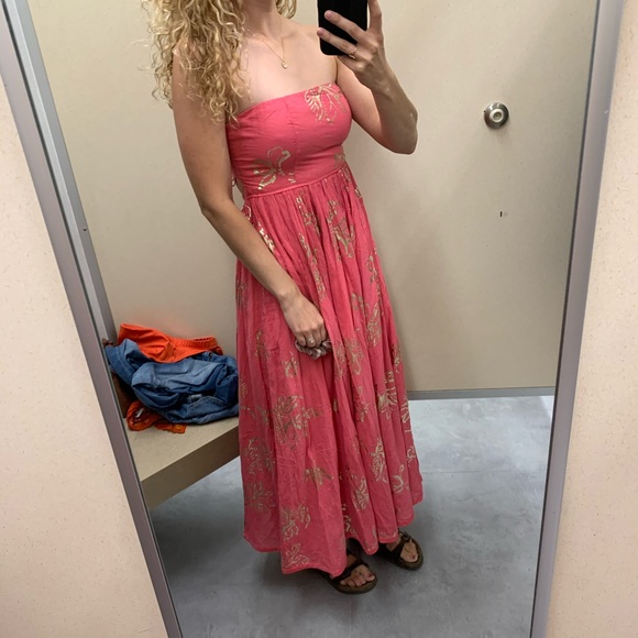 Free People Baja babe midi maxi dress pink gold Medium - Picture 3 of 6